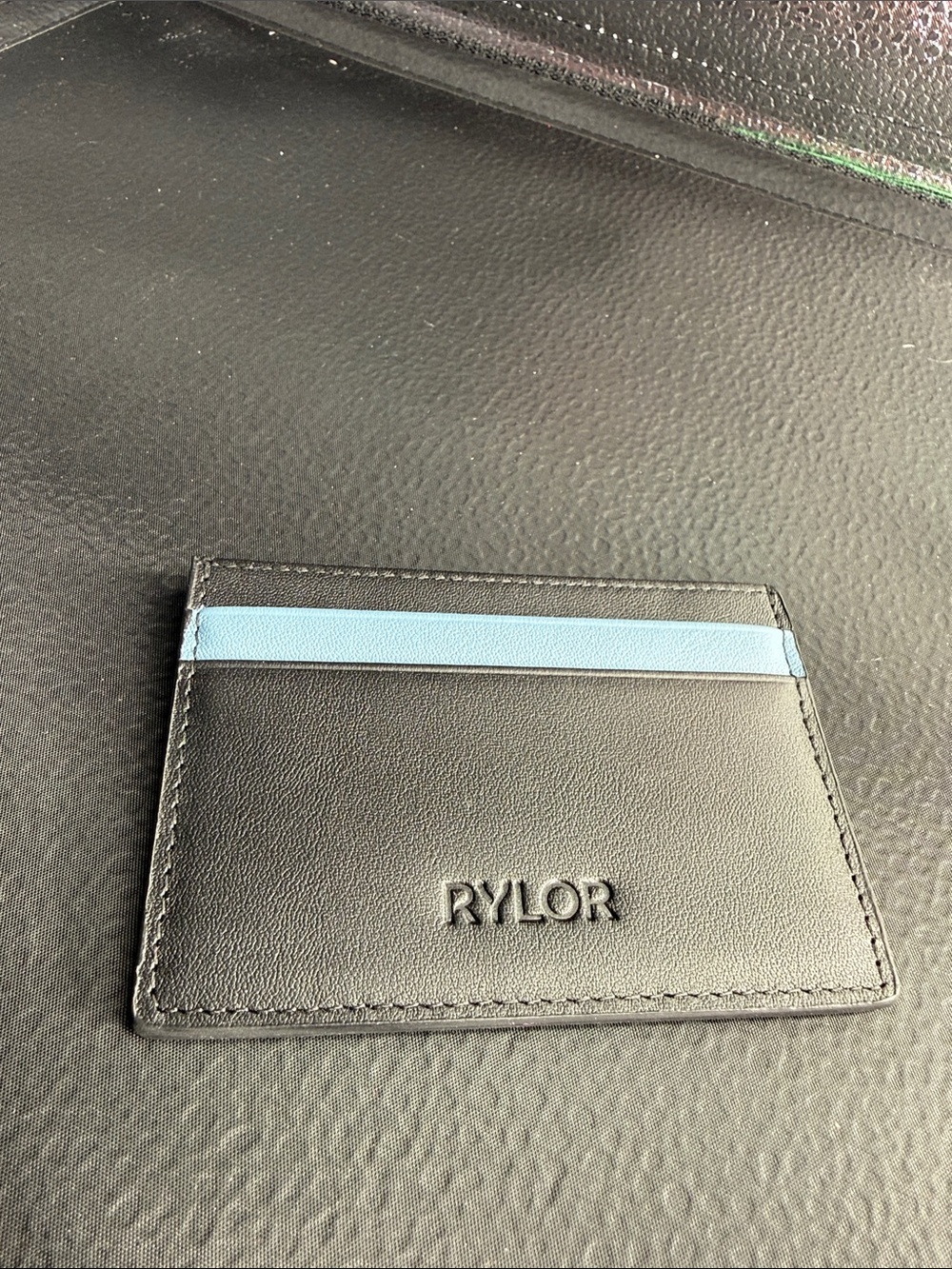 Rylor Black Leather Card Holder with Light Blue Accent  New without box